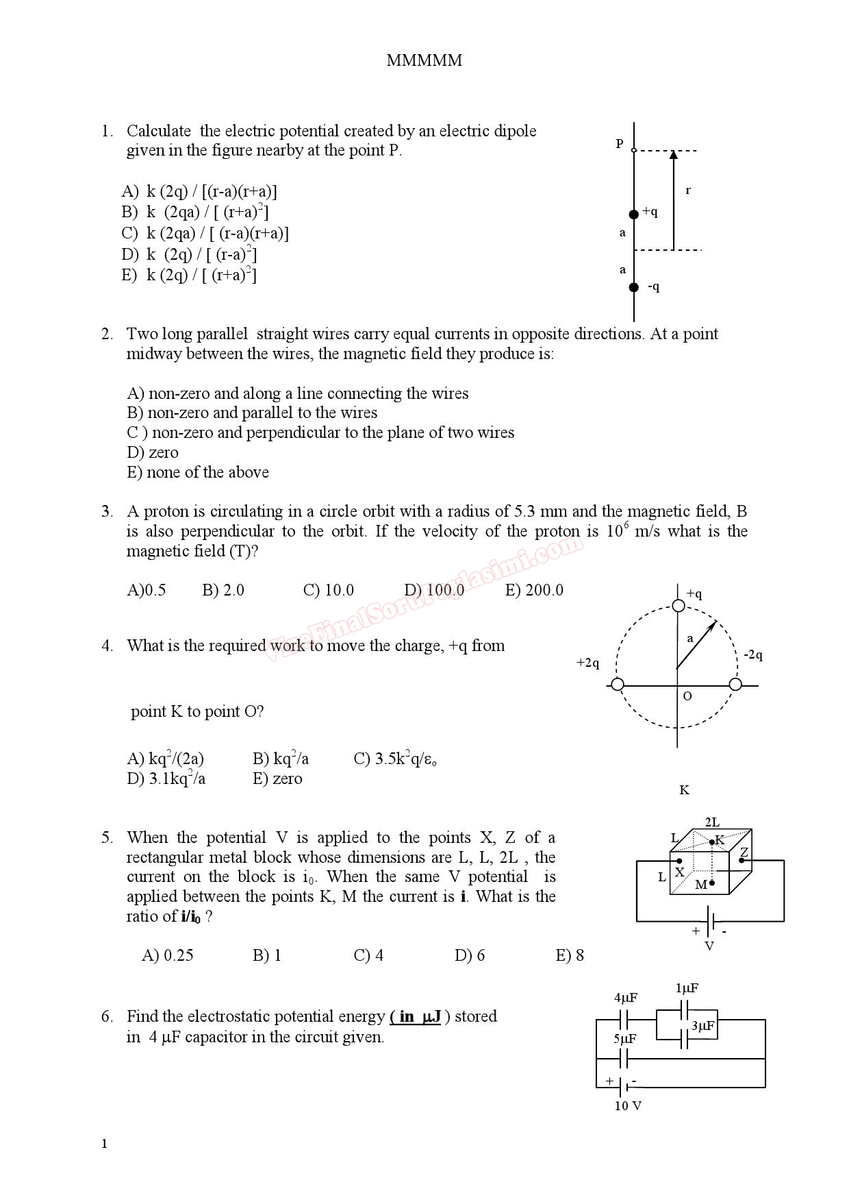 Physics 2 Summer Semester Final Exam Questions » Sayfa 2 » Vize ve