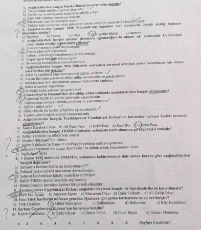 Atatürk İlke ve İnkılapları 2 Dersi Vize Soruları