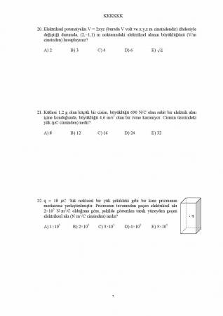 Fizik -2 1. Ara Sınav Soruları