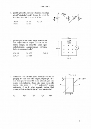 Fizik -2 2. Ara Sınav Soruları