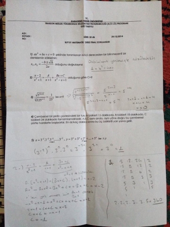 Matematik - 1 Final Soruları ve Cevapları