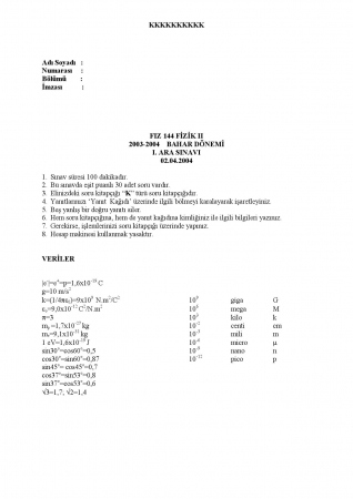 Fizik - 2 Arasınav Soruları