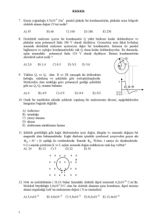 Fizik - 2 Yaz Dönemi Final Sınavı Soruları