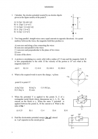Physics - 2 Summer Semester Final Exam Questions