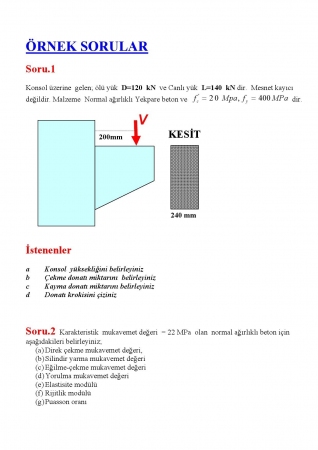 Betonarme - 1 Örnek Çalışma Soruları