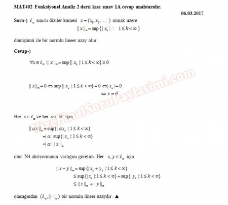 Fonksiyonel Analiz - 2 Kısa Sınav Soruları ve Cevapları