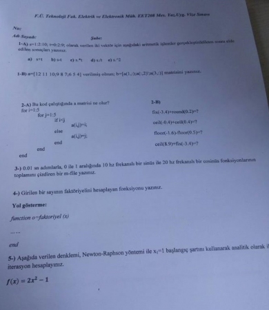 Matlab Vize Soruları - 2017