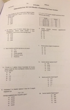 Olasılık ve İstatistik Final Soruları - Mühendislik Fakültesi