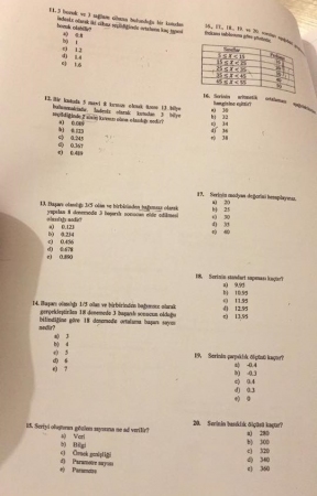 Olasılık ve İstatistik Final Soruları - Mühendislik Fakültesi