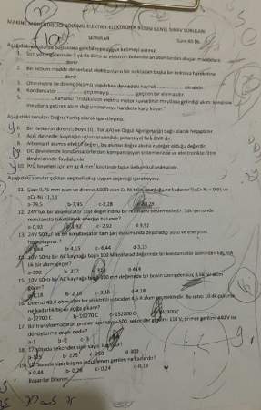 Elektrik Elektronik Bilgisi Dersi Final Soruları - 2017