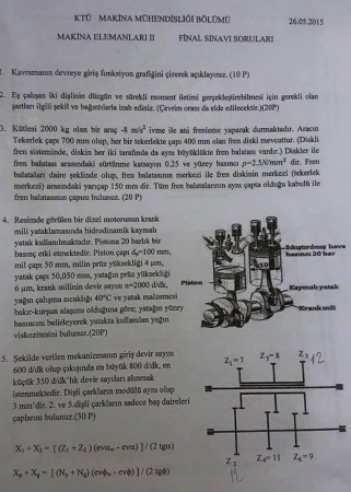 Makine Elemanları -2 Final Sınav Soruları