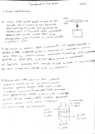 Termodinamik -2 Final Soruları -2017