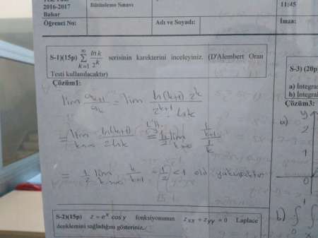Matematik -2 Bütünleme Soruları ve Çözümleri - 2017