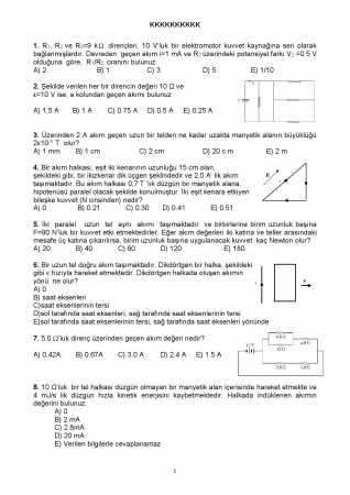 Fizik -2 Arasınav -2 Soruları