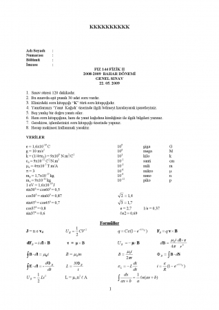 Fizik -2 Genel Sınav Soruları