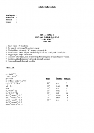 Fizik -2 Arasınav Soruları ve Cevapları