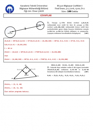 Bilgisayar Grafikleri -1 Final Soruları ve Cevapları