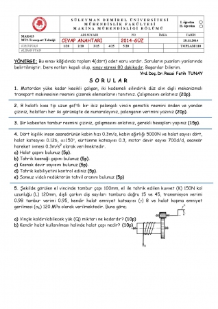 Transport Tekniği Sınav Soruları ve Cevapları