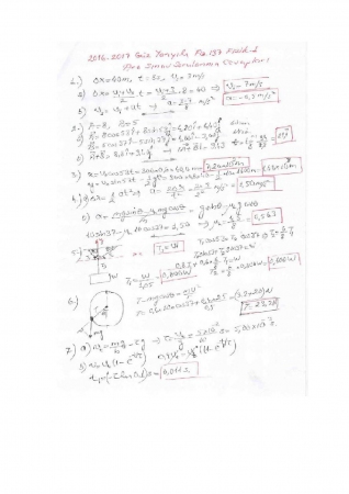 Fizik -1 Arasınav Soruları ve Cevapları