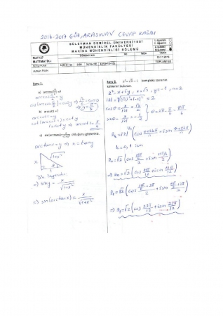 Matematik -1 Arasınav Soruları ve Cevapları