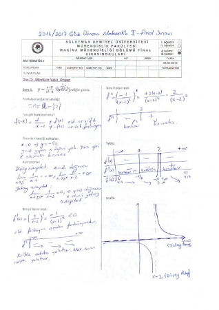 Matematik -1 Final Soruları ve Cevapları