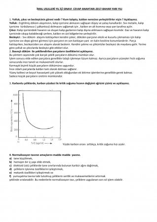 İmal Usulleri Yıl İçi Sınav Soruları ve Cevapları