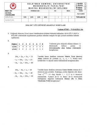 Sayısal Çözümleme Arasınav Soruları ve Cevapları