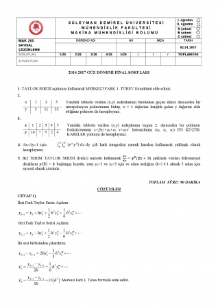 Sayısal Çözümleme Dersi Final Soruları ve Cevapları