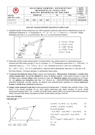 Makina Teorisi ve Dinamiği Dersi Arasınav Soruları ve Cevapları
