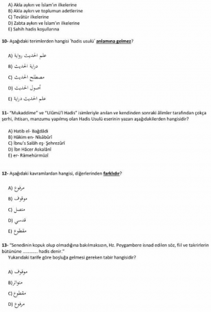 Hadis Usulü ve Tarihi Vize Sınav Soruları