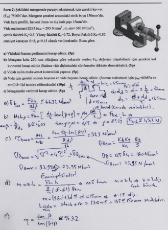 Makina Elemanları -1 Final Sınav Soruları Ve Cevapları