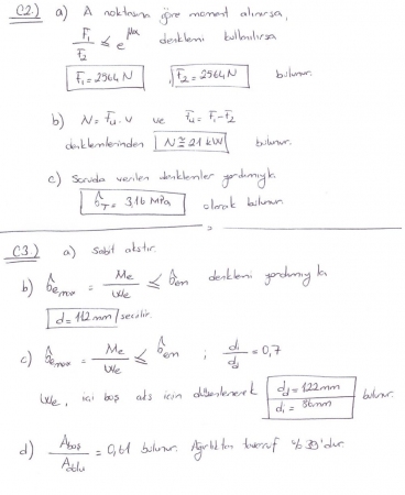 Makina Elemanları -2 Vize Sınav Soruları ve Cevapları