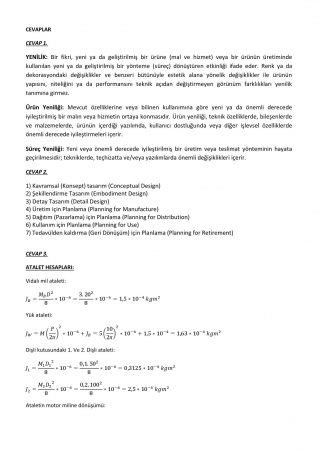 Mühendislik Tasarımı Vize Soruları ve Cevapları