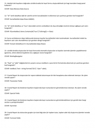 Görsel Programlama Dersi Final Soruları ve Cevapları