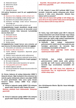 Borçlar Hukuku Final Soruları ve Cevapları