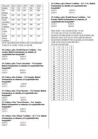 Mali Tablolar Analizi Vize Soruları ve Cevapları