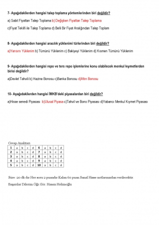 Menkul Kıymet Araçları Dersi Final Soruları ve Cevapları