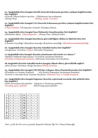 Muhasebe Denetimi Dersi Vize Soruları ve Cevapları