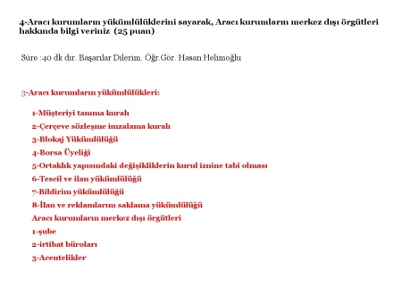 Sermaye Piyasası İşlemleri Bütünleme Soruları ve Cevapları