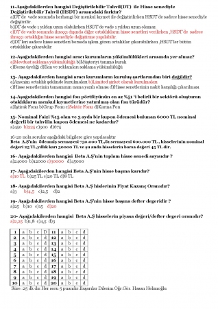 Sermaye Piyasası İşlemleri Vize Soruları ve Cevapları