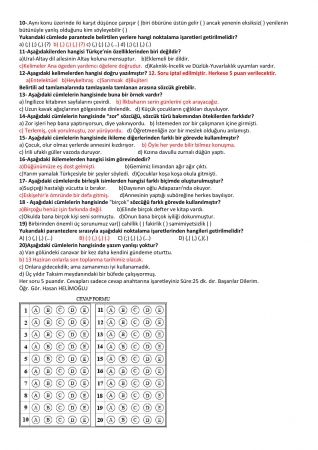 Türk Dili -1 Vize Soruları ve Cevapları