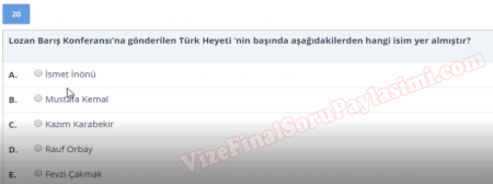 Atatürk İlkeleri ve İnkılap Tarihi Vize Soruları -  Yaz Okulu