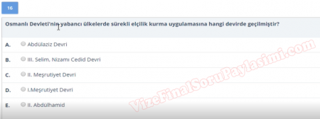 Atatürk İlkeleri ve İnkılap Tarihi Vize Soruları -  Yaz Okulu