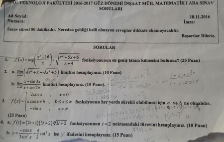 Matematik -1 Vize Soruları