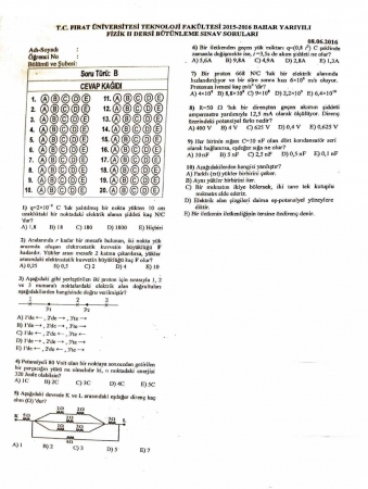 Fizik -2 Bütünleme Soruları - Teknoloji Fakültesi
