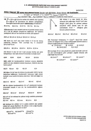 Fizik -2 Bütünleme Soruları - Mühendislik Fakültesi