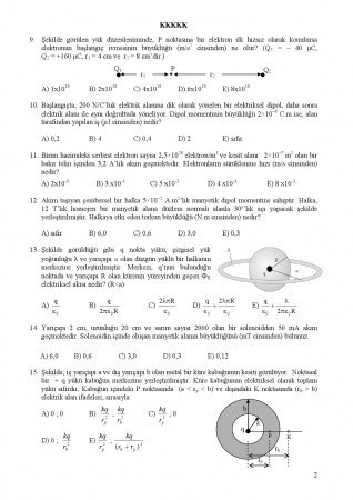 Fizik -2 Genel Sınav Soruları ve Cevapları