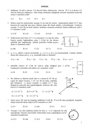 Fizik -2 Genel Sınav Soruları ve Cevapları