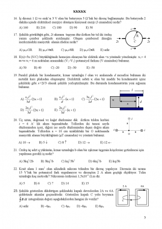 Fizik -2 Genel Sınav Soruları ve Cevapları