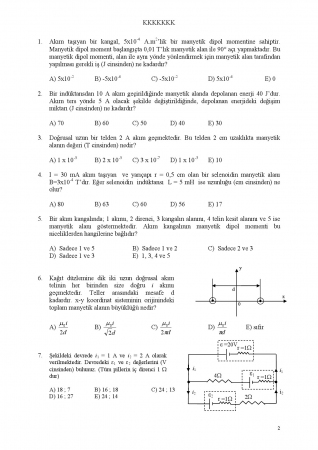 Fizik -2 Arasınav Soruları ve Cevapları